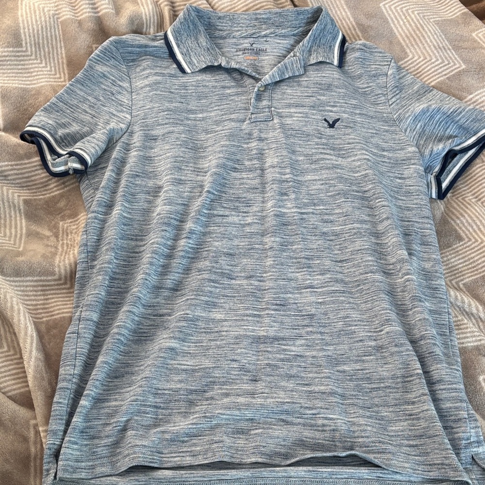American Eagle Outfitters Heathered Blue Polo Shirt